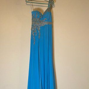 Terani Blue High Slit Gown